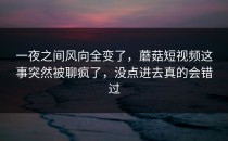 一夜之间风向全变了，蘑菇短视频这事突然被聊疯了，没点进去真的会错过