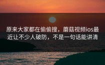 原来大家都在偷偷搜，蘑菇视频ios最近让不少人破防，不是一句话能讲清