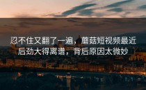 忍不住又翻了一遍，蘑菇短视频最近后劲大得离谱，背后原因太微妙
