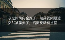 一夜之间风向全变了，蘑菇视频最近突然被聊疯了，后面反转有点猛