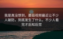 我是真没想到，蘑菇视频最近让不少人破防，到底发生了什么，不少人看完才后知后觉