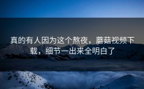 真的有人因为这个熬夜，蘑菇视频下载，细节一出来全明白了