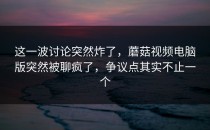 这一波讨论突然炸了，蘑菇视频电脑版突然被聊疯了，争议点其实不止一个