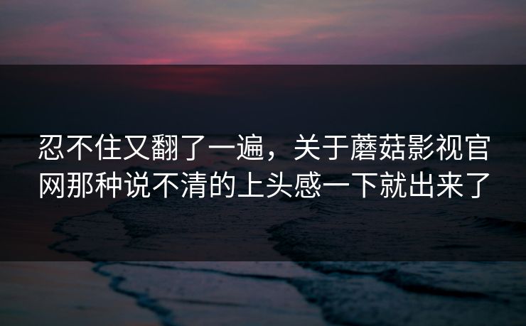 忍不住又翻了一遍，关于蘑菇影视官网那种说不清的上头感一下就出来了  第1张