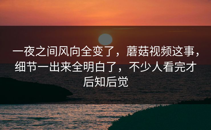 一夜之间风向全变了,蘑菇视频这事,细节一出来全明白了,不少人看完才后知后觉 第1张 一夜之间风向全变了,蘑菇视频这事,细节一出来全明白了,不少人看完才后知后觉 第1张